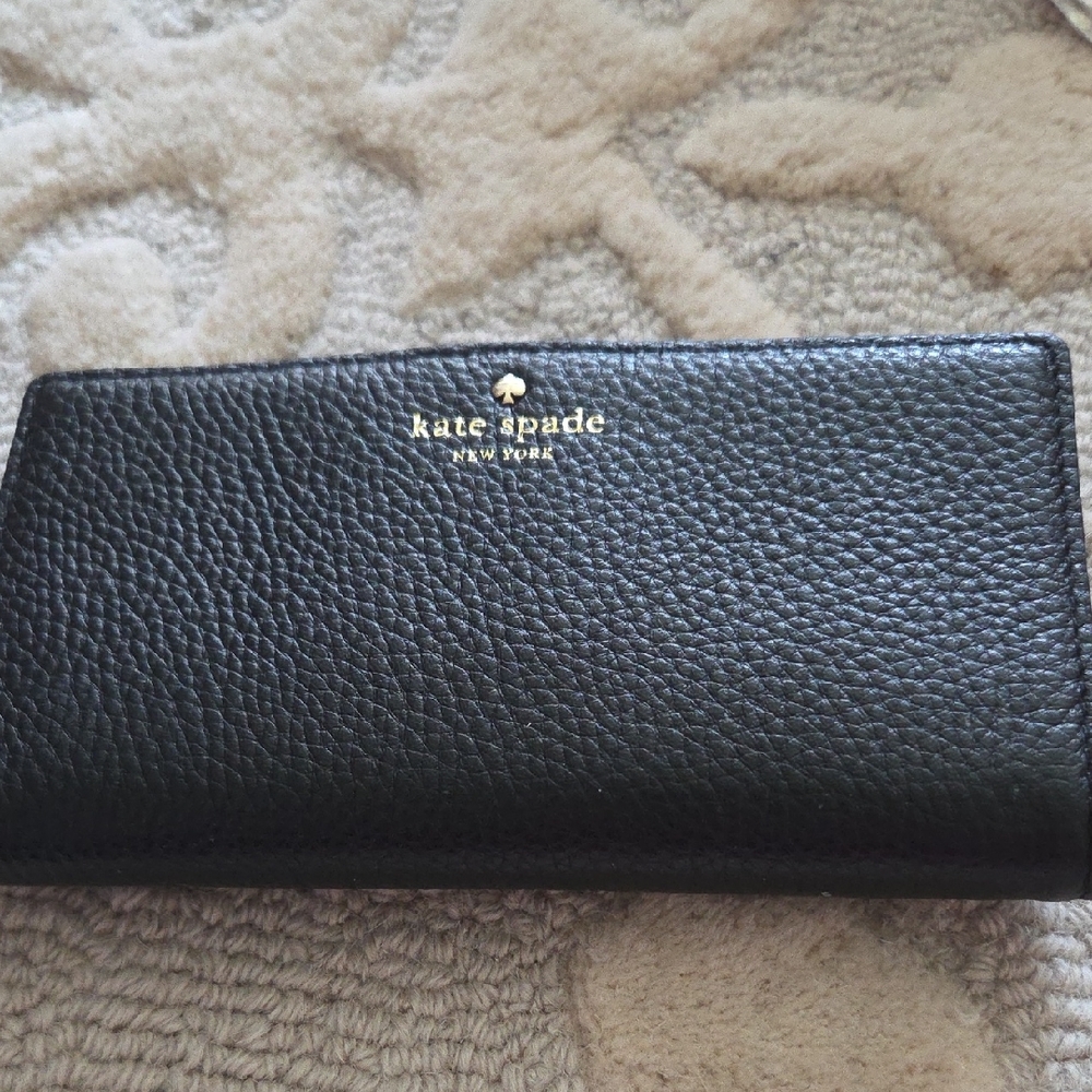 Kate Spade Black Leather Wallet with Gold Logo